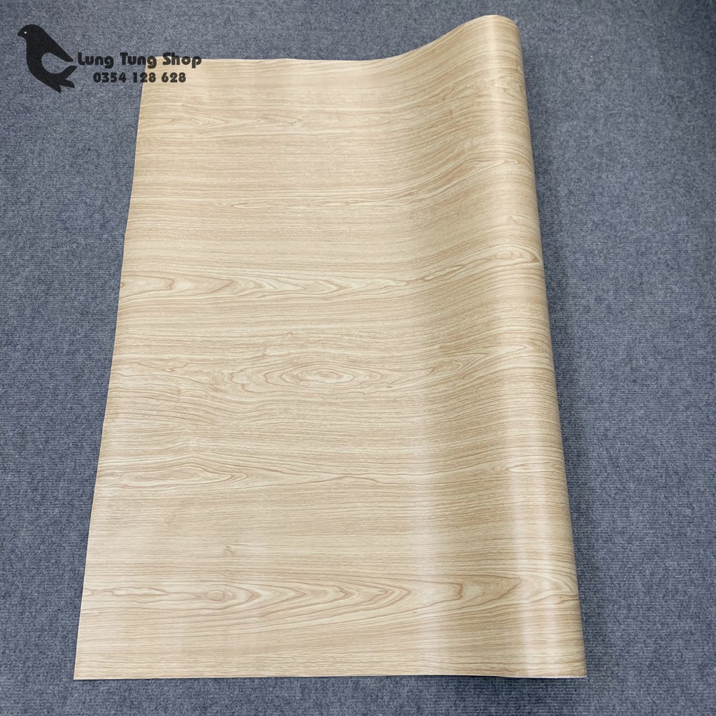 Decal vân gỗ màu kem - giấy dán tường bàn tủ có sẵn keo