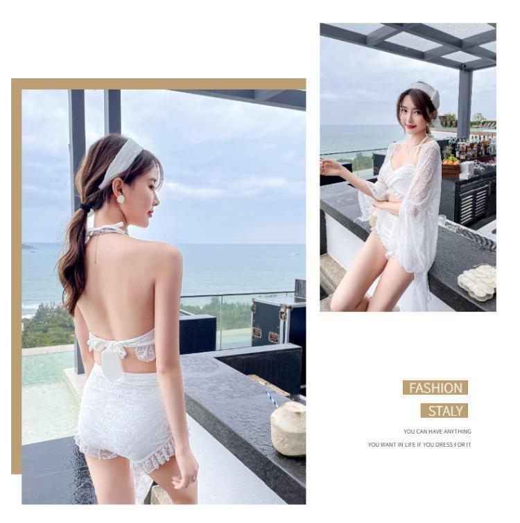 Set Đồ Bơi Áo Tay Dài + Quần Lưng Cao Màu Trắng Phong Cách Hàn Quốc | BigBuy360 - bigbuy360.vn