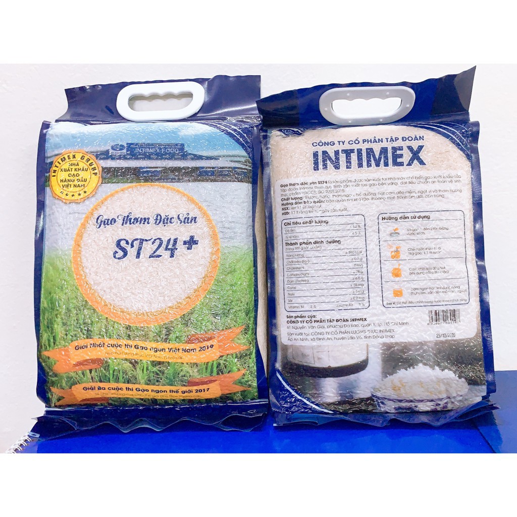 GẠO THƠM ĐẶC SẢN ST24+ 5kg (hút chân không) - Chính hãng Intimex - Gạo ngon xuất khẩu - Cơm dẻo vừa, thơm tự nhiên