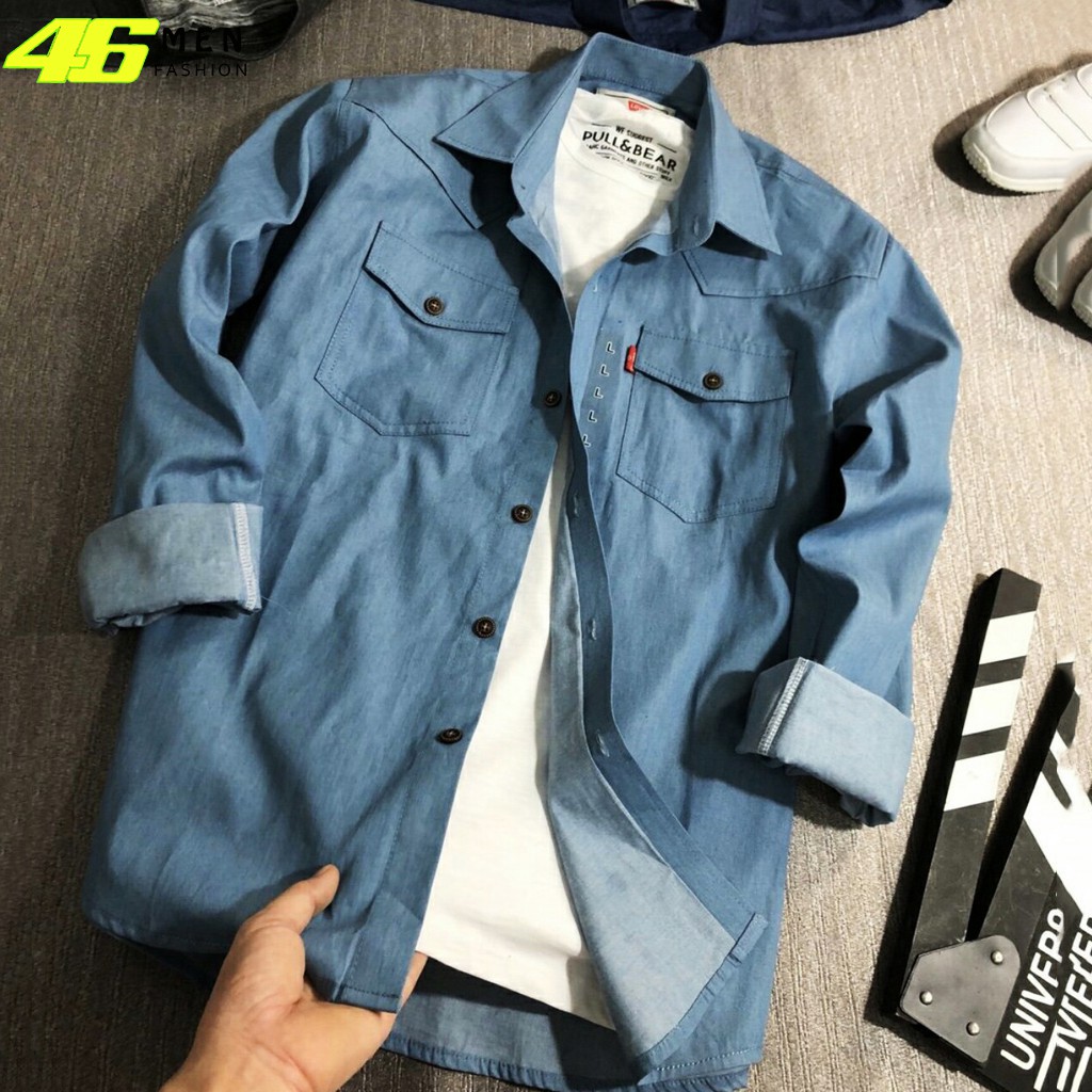 Áo sơ mi jean denim phối túi thời trang 2021 MFM682