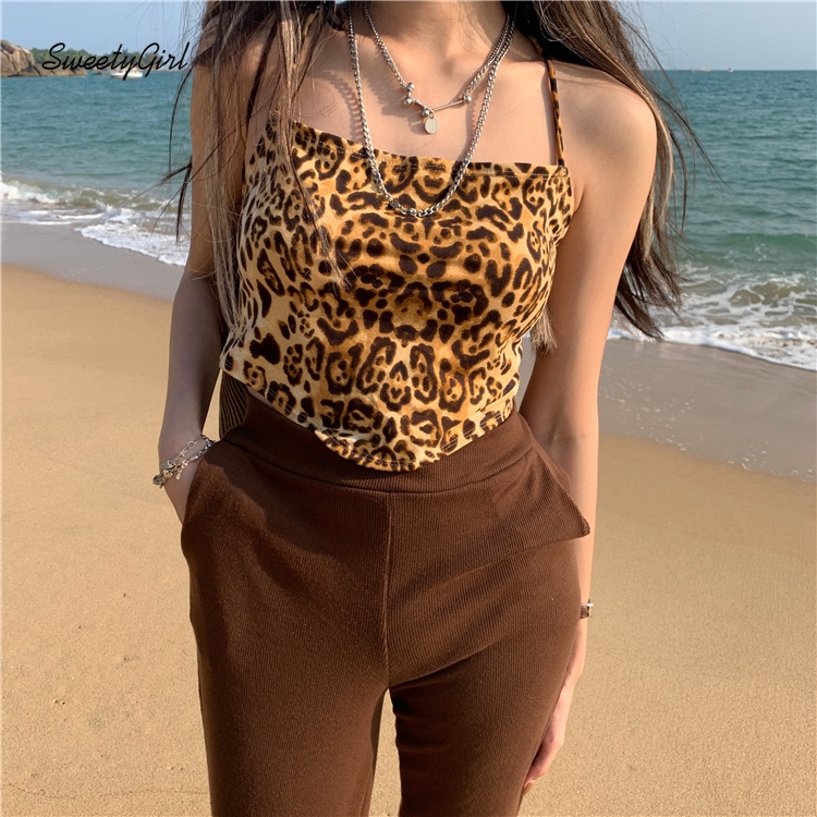 Áo Hai Dây Họa Tiết Da Báo Hở Lưng Quyến Rũ Hợp Thời Trang Cho Nữ