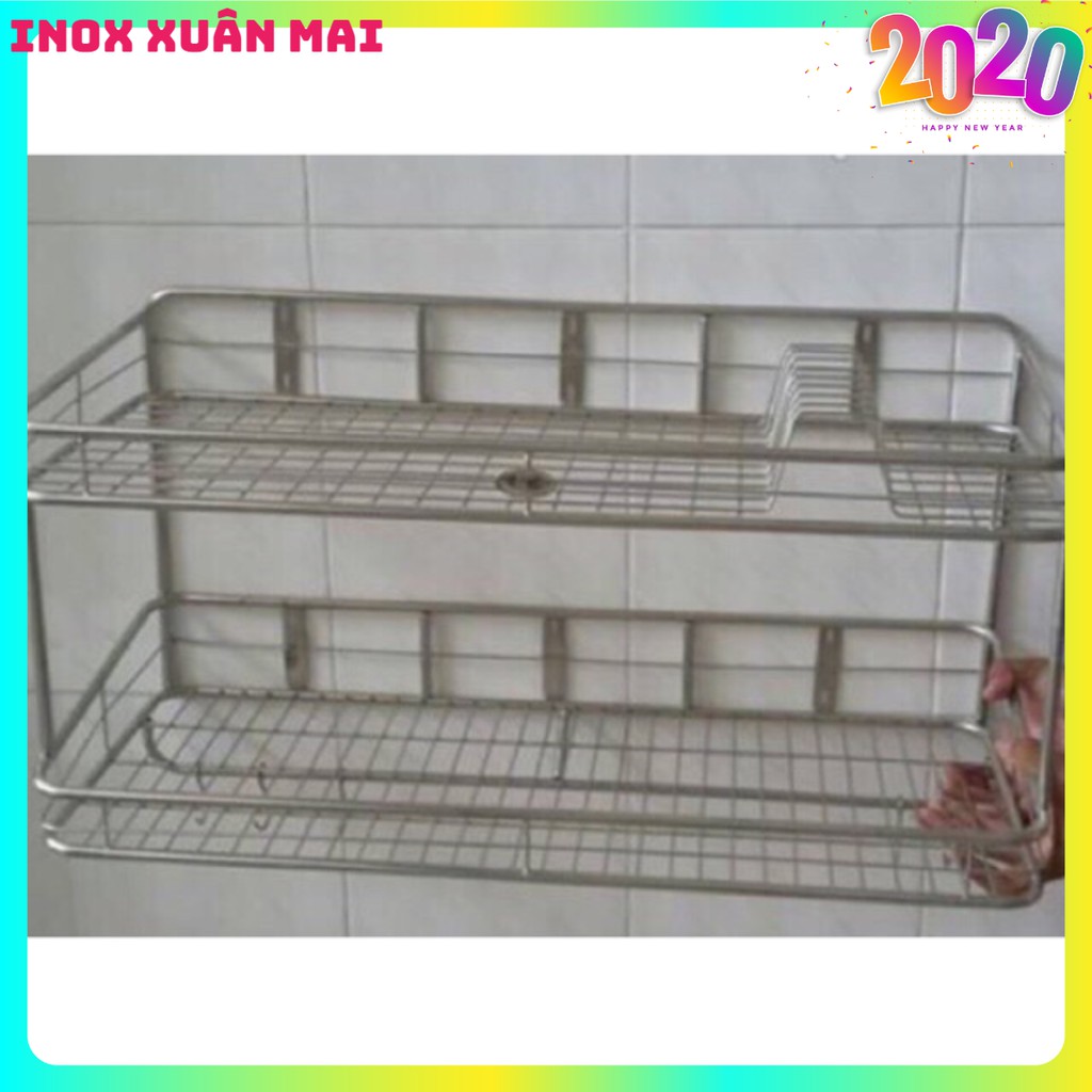 treo chén dĩa 2 tầng inox 201 size 30cm dai 50cm