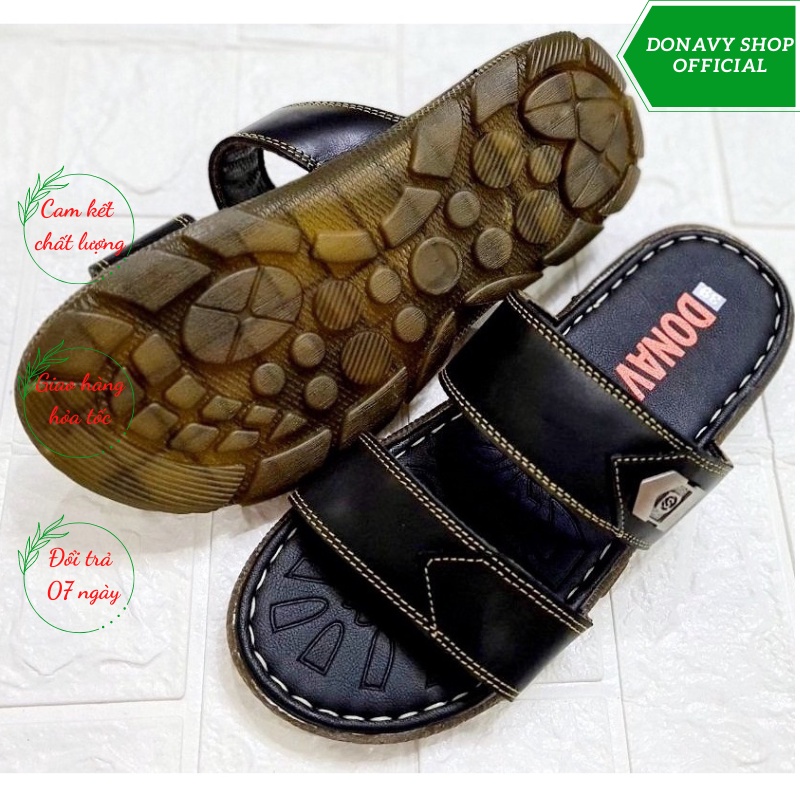 [SALE SẬP SÀN] Dép Da Bò Quai Ngang Nam Hai Quai Có Khuy Chống Gỉ D.2qc