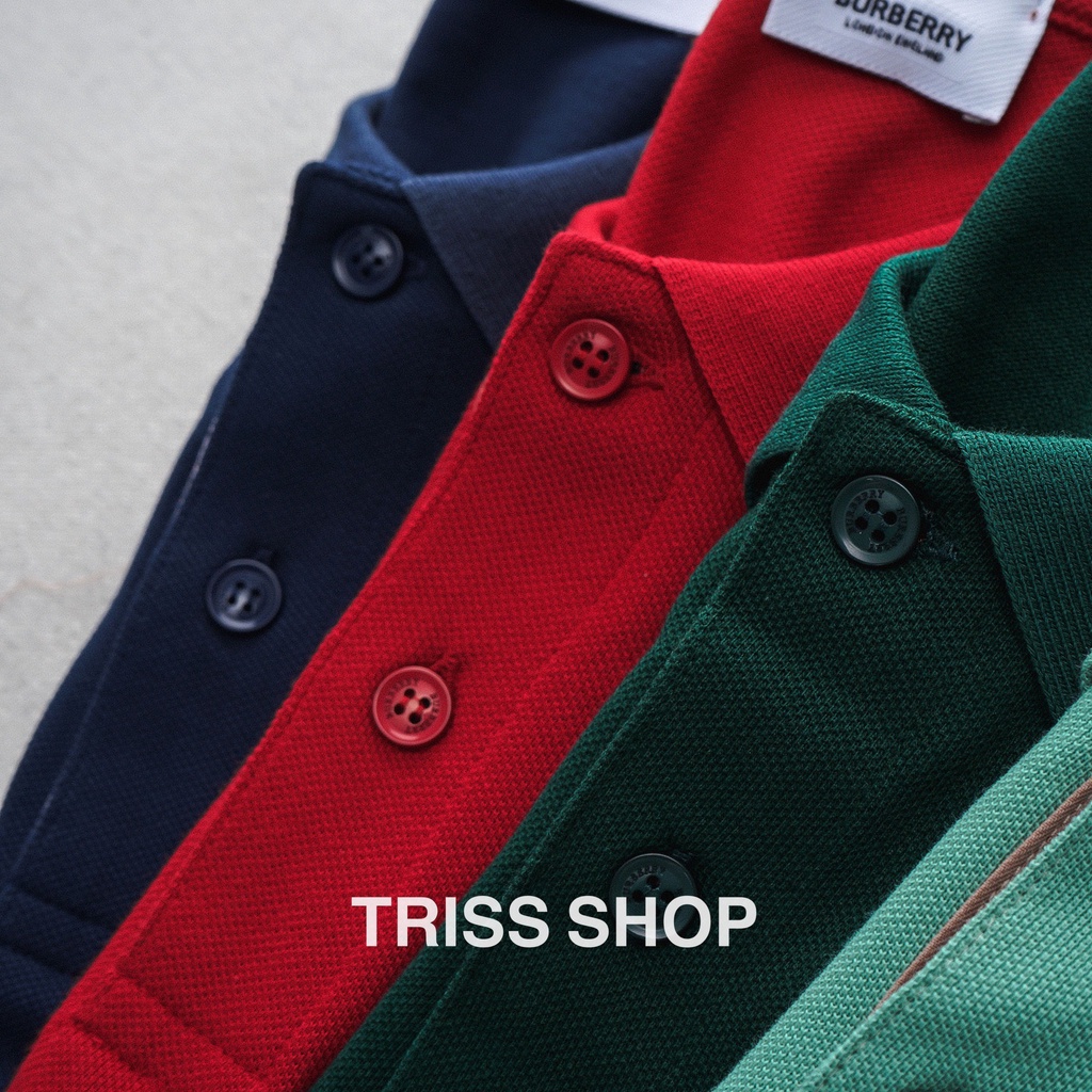 Áo polo nam ngắn tay Burberry logo thêu 3 vải cotton cá sấu thoáng mát