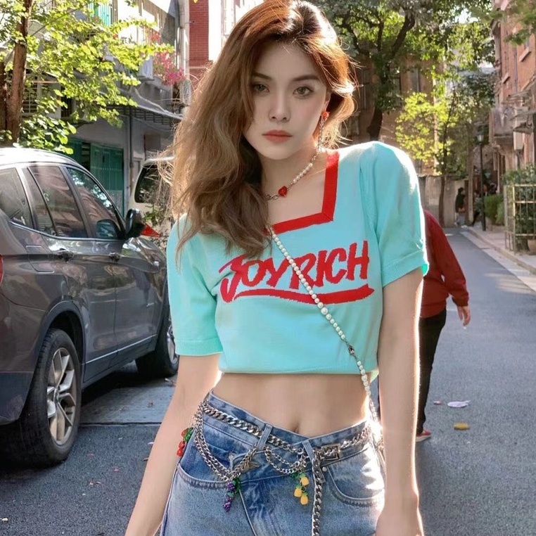 Áo Thun Ngắn Tay Cổ Vuông Thời Trang Trẻ Trung