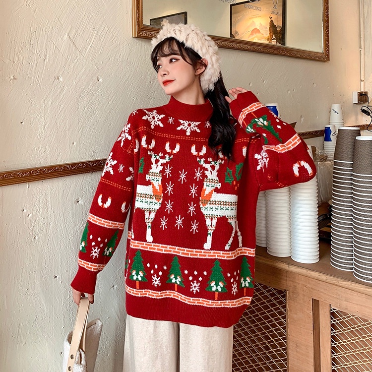 Áo len nữ giáng sinh Mery Christmas nai sừng QUẢNG CHÂU cao cấp loại 1 màu đỏ QC021 | BigBuy360 - bigbuy360.vn