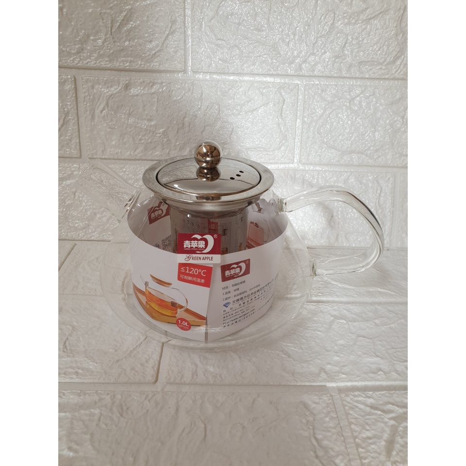 Bình Trà  Thủy Tinh Cao Cấp Có Lưới Lọc, Bình Dạng Lùn Phong Cách Hiện Đại Dung Tích 1 lít (ảnh thật)