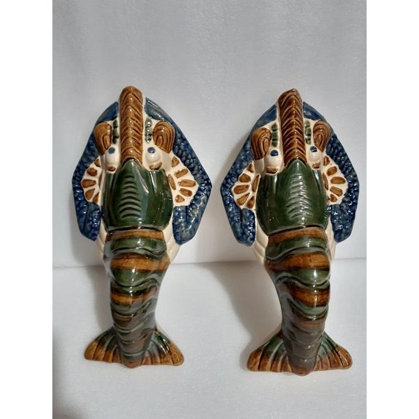 Chậu hoa, bình tôm treo tường 2 con men xanh dương