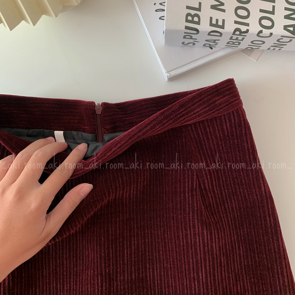 Chân váy nhung gân dày khóa lưng dáng A