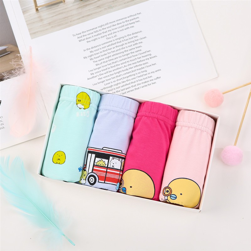 Combo Hộp 4 quần lót dạng đùi vải cotton Hàn Quốc cho bé gái mẫu Happy-Lovely-Vàng