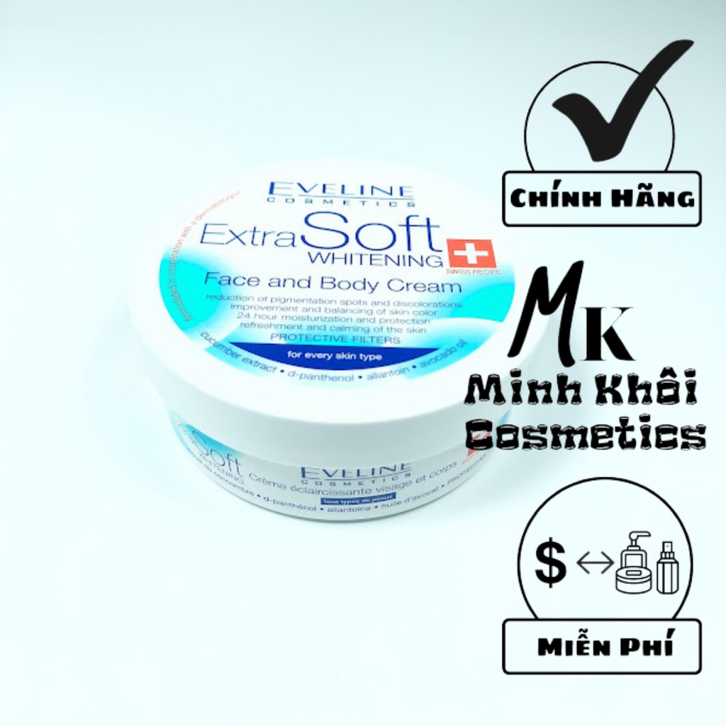 Kem dưỡng ẩm trắng da mặt và toàn thân Eveline Extra Soft Whitening 200ml