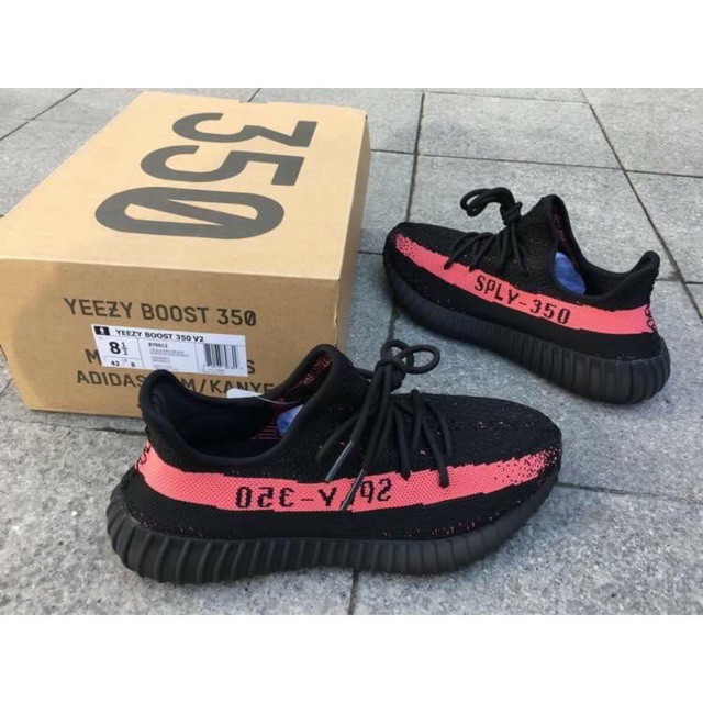 giày thể thao sneaker yeezy boost v2 350 đen vạch đỏ