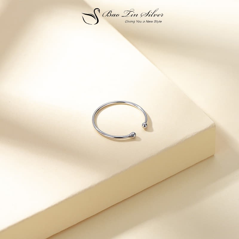 Nhẫn bạc Bảo Tín Silver, Nhẫn bạc 925 tròn trơn có thể điều chỉnh size tinh tế, đơn giản.