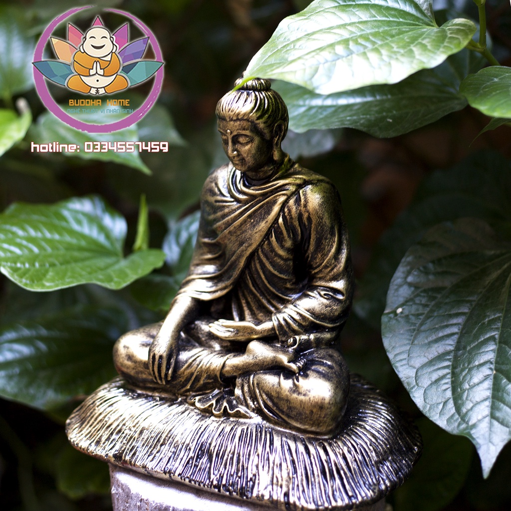 Tôn Tượng Bổn Sư 21.5 cm màu đồng cổ phong thủy thờ cúng trang trí nhà cửa, bàn trà, hồ thủy sinh bán cạn