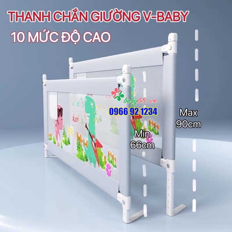 Thanh chắn giường V-BABY khủng long mẫu Mới 2022 - Chặn giường cho bé dạng trượt cao 90cm