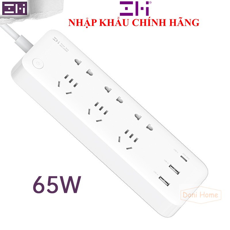 [CHÍNH HÃNG]Ổ cắm ZMI 65W Có Sạc Nhanh 6 cổng AC, 2 cổng USB, 1 cổng Type C- BH 3 tháng