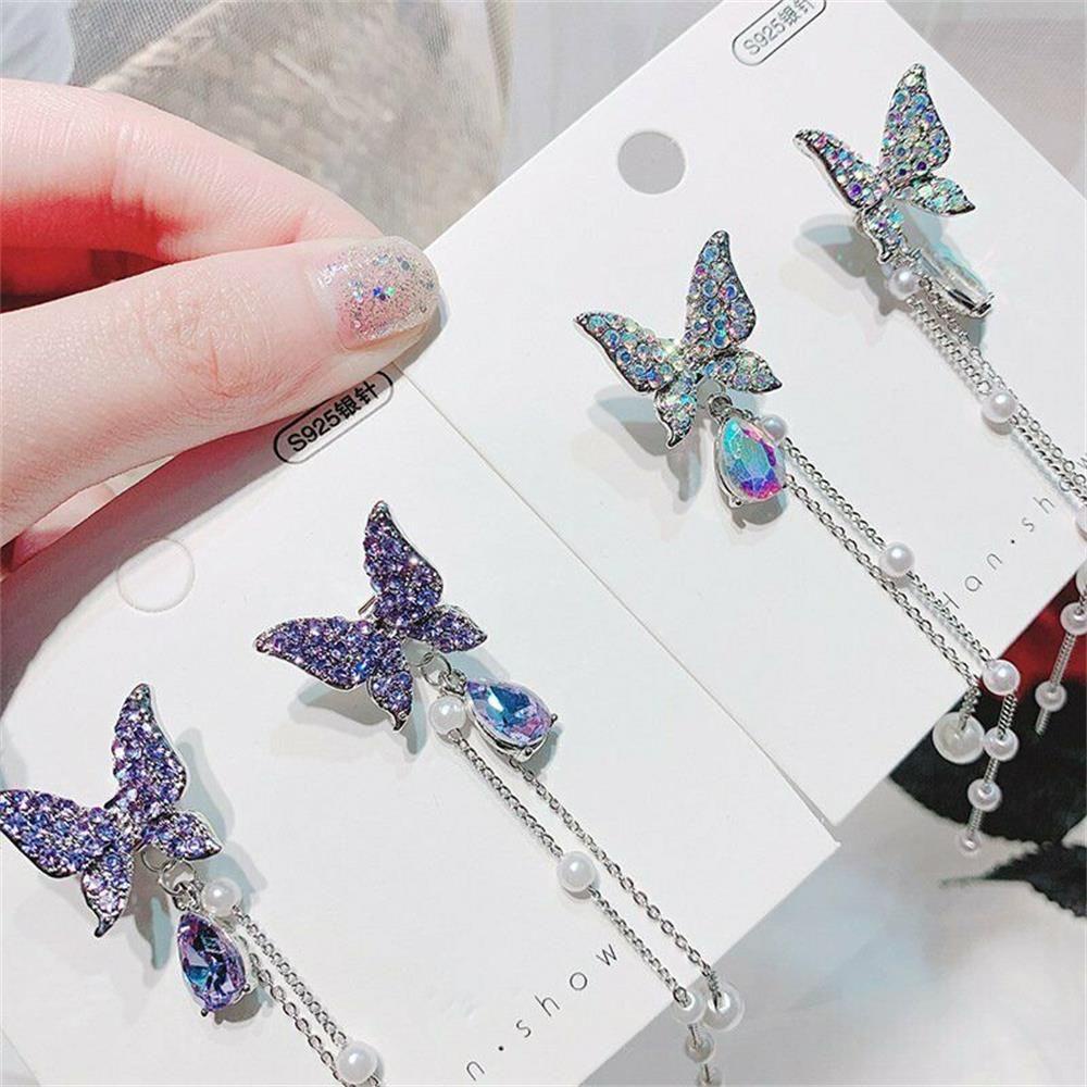 Khuyên Tai Hình Bướm KENT1 Màu Tím|Dây Chuyền Dài Mặt Bướm Đính Đá Thời Trang Cho Nữ