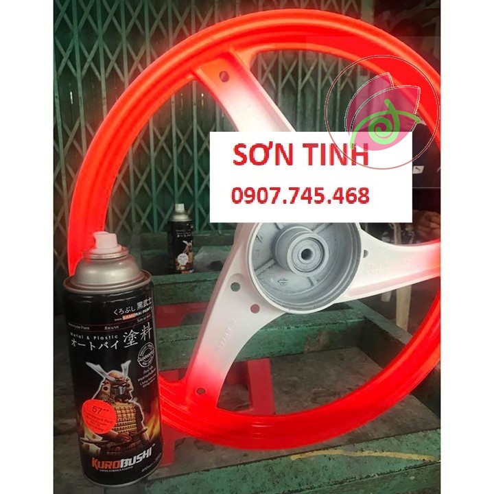 57 _ Chai sơn xịt sơn xe máy Samurai 57** màu ĐỎ huỳnh quang , sơn xịt phản quang màu đỏ  _ Fluorescent RED