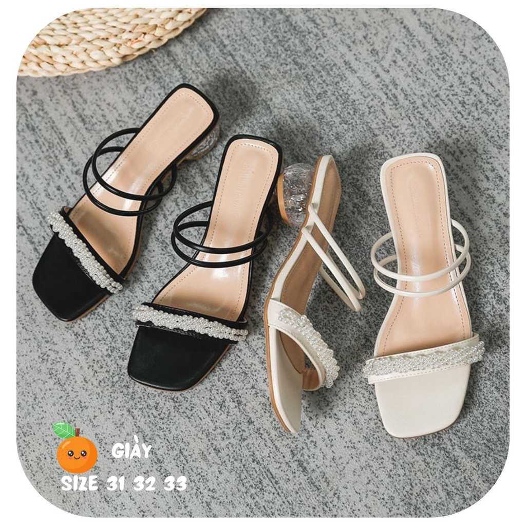Dép quai ngang size 31 32 33 đính hạt đi được hai kiểu phong cách trẻ trung sang chảnh đế cao 3,5cm