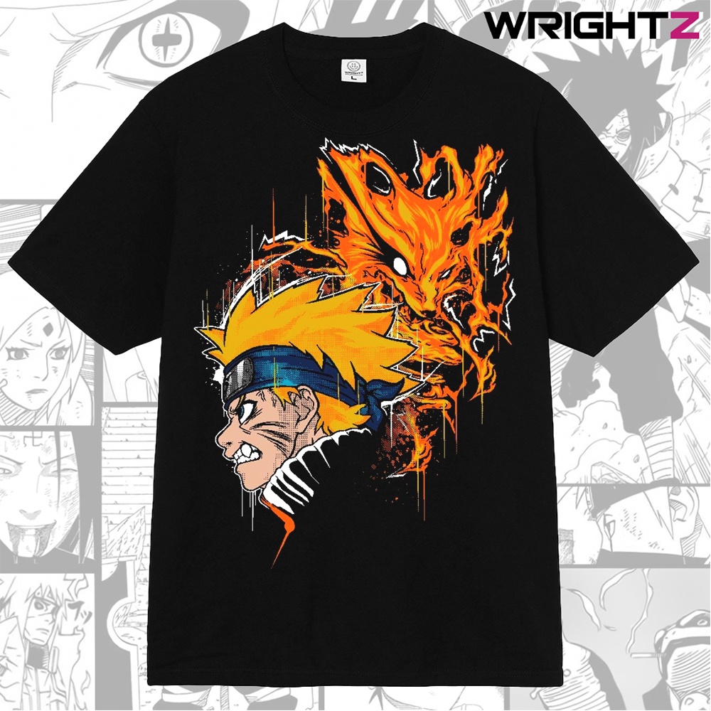 Wup6 /Áo thun Naruto Uzumaki Ninja làng Lá Chakra Cửu Vĩ phom rộng tay lỡ phong cách Anime Manga đường phố Nhật Bản big