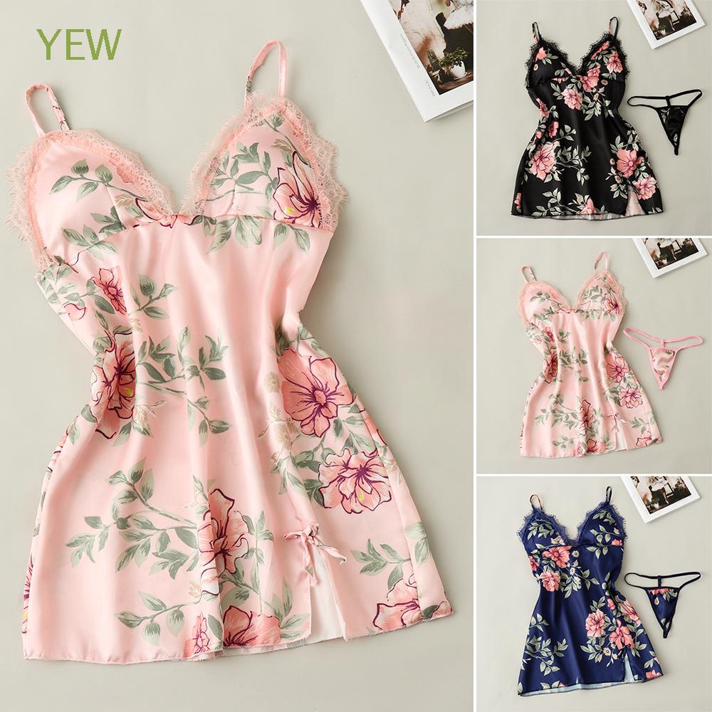 Đầm ngủ lụa satin phối ren hoa thiết kế quyến rũ