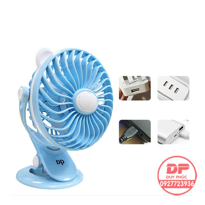 Quạt sạc DP 7608 - kẹp bàn - để bàn - siêu mát