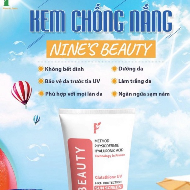 Kem Chống Nắng Sinh Học  Nines Beauty SPF 50+++ Dưỡng Ẩm Làm Trắng Mờ Nám Trắng Da