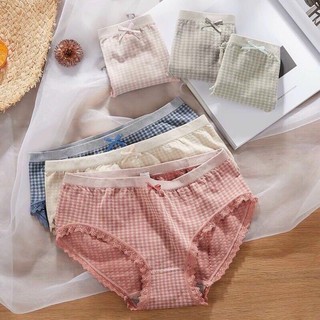 Quần Lót Cotton Kẻ Kháng Khuẩn Đính Nơ Siêu Co Giãn( Được Chọn Màu)