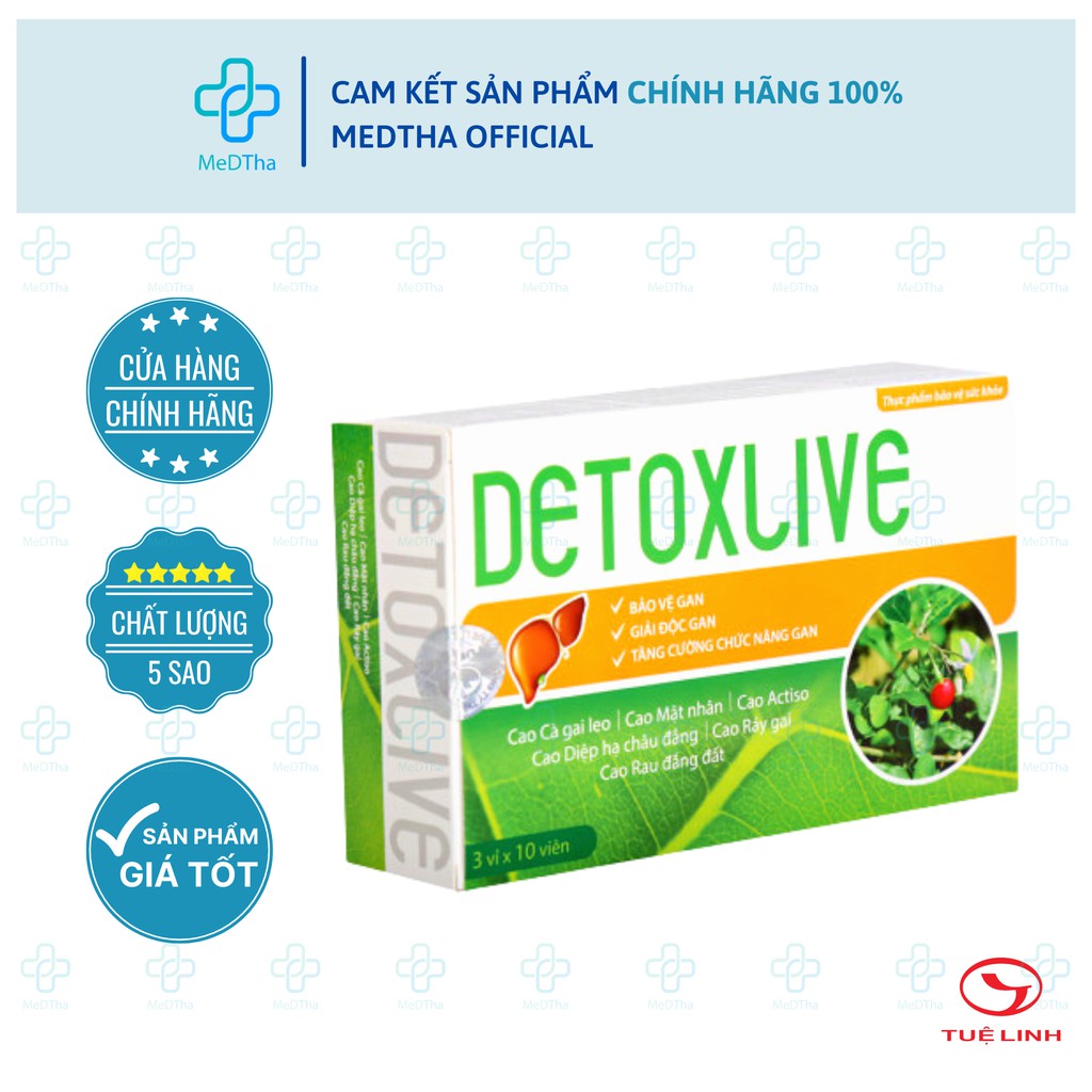 Detoxlive Tuệ Linh - Giải Độc Gan, Bảo Vệ Gan, Thanh Nhiệt, Mát Gan, Tăng Cường Chức Năng Gan (Hộp 30 viên) [Chính Hãng]