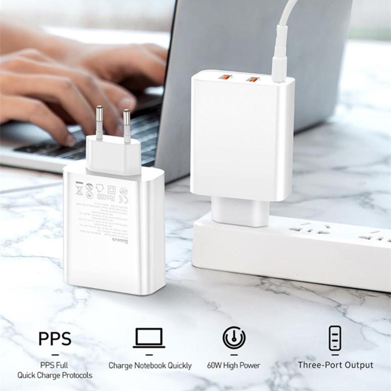 Cốc sạc nhanh đa năng Baseus Speed PPS Three output, 2USB + Type-C,  (PD3.0 + QC3.0 Quick Charge) hỗ trợ sạc nhanh 5A