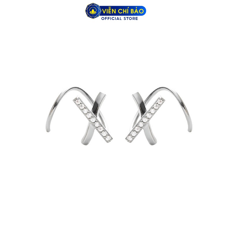 Bông tai bạc nữ chữ xoắn chéo đính đá chất liệu bạc 925 thời trang phụ kiện trang sức nữ Viễn Chí Bảo B400259