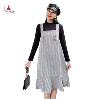 Đầm Nữ NHẬT VY Hoạ Tiết Caro Không Kèm Áo Đi Chơi Dáng Suông Đuôi Cá Màu Đen, Nâu, Cacao  -  D1745