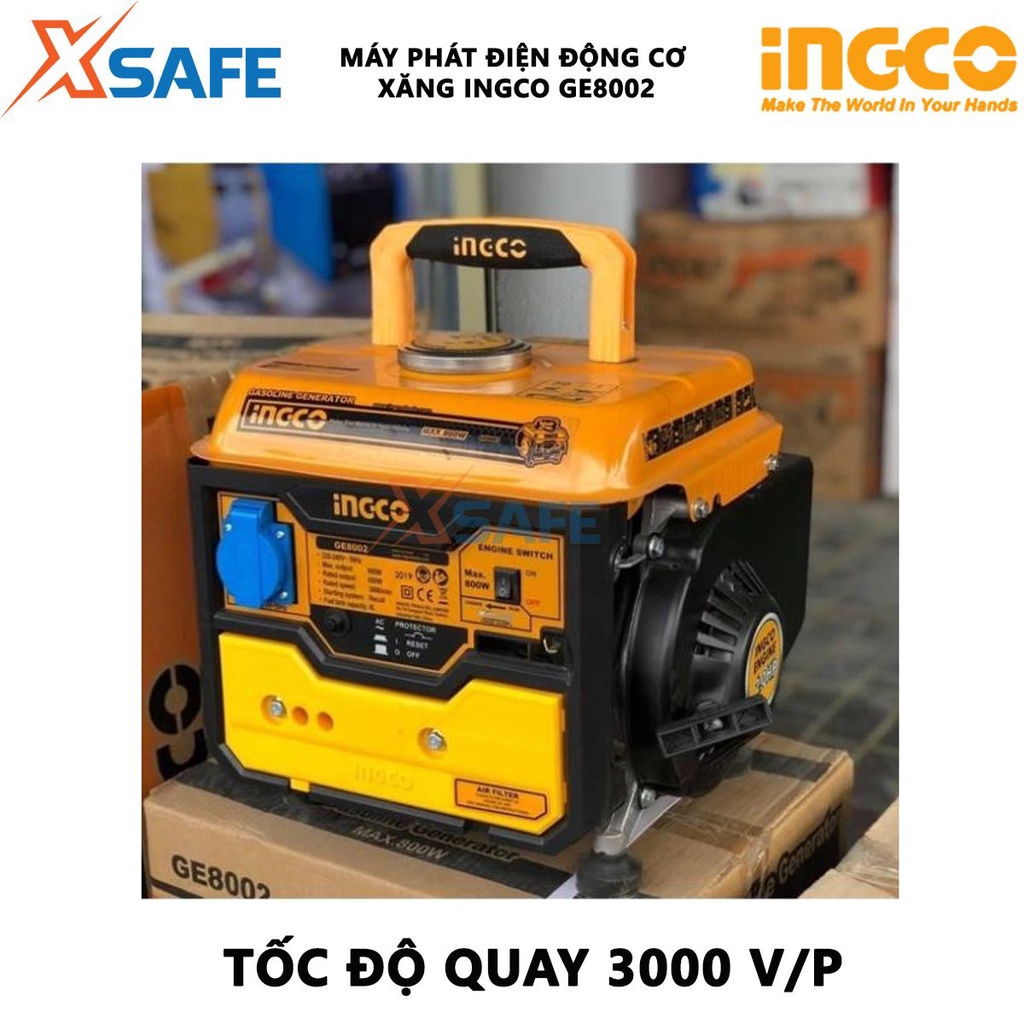 Máy phát điện động cơ xăng INGCO GE8002 Máy phát điện dây nhôm công suất tối đa 800W, dùng liên tục 13 giờ - [XSAFE]