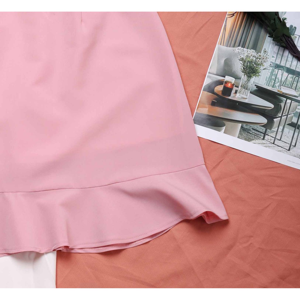 Đầm công sở đẹp thiết kế xòe đuôi cá tay ngắn thanh lịch hồng cánh sen thời trang đi làm đi tiệc - Thời trang Lux W