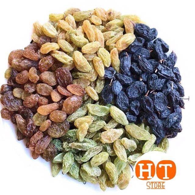 0,5 kg Nho Sấy Khô Mix 4 Vị Xanh, Đen, Vàng, Nâu  Loại Quả To Ngon