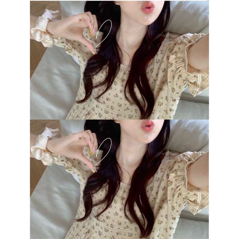 Bộ Đồ Ngủ Áo Tay Phồng Phối Quần Short In Hoa Kiểu retro Hàn Quốc Thời Trang