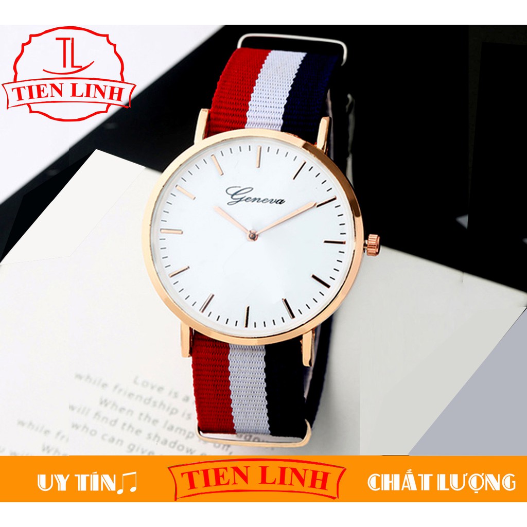 ĐỒNG HỒ NAM NỮ DÂY VẢI 3 SỌC GENEVA THỜI TRANG