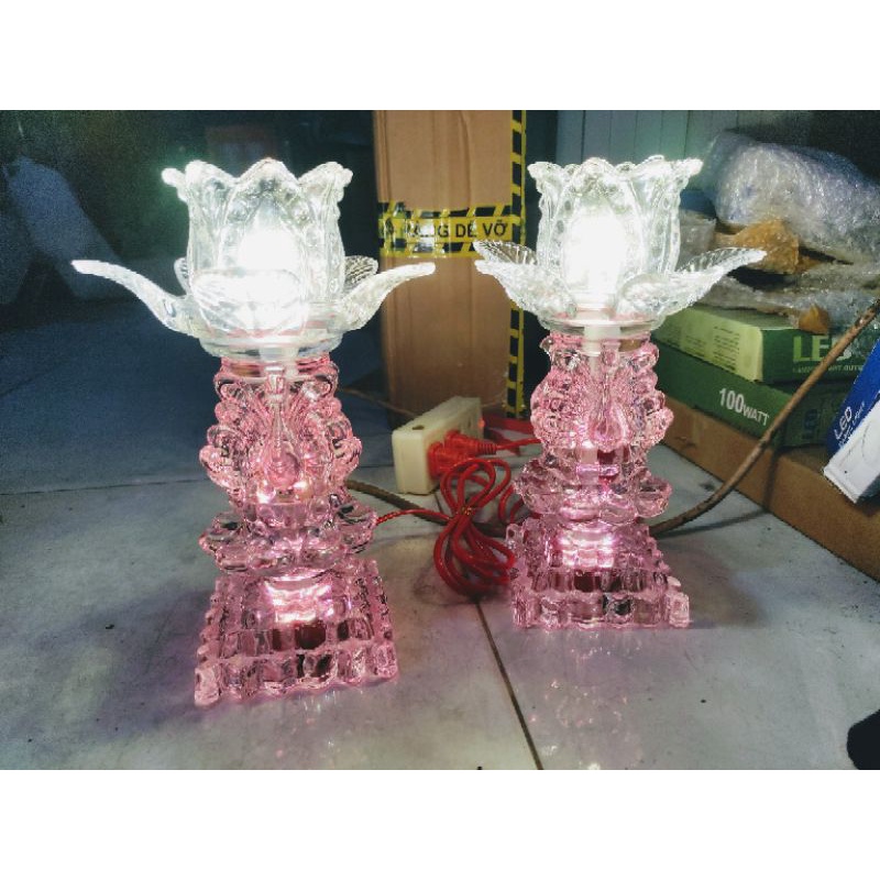 1 cặp Đèn bàn thờ pha lê led đổi màu cao 23cm,đèn thờ cao cấp