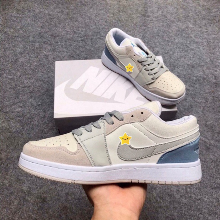 Giày Jordan Trắng Xám JD1 Cổ Thấp Gót Xanh Sneaker Nam Nữ Full Box Bill Q11 S11 | BigBuy360 - bigbuy360.vn