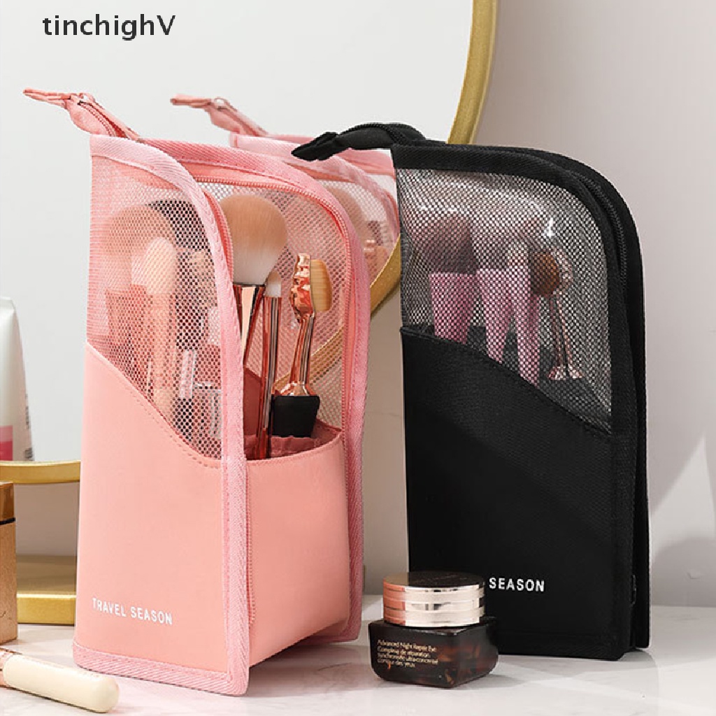 [Hàng mới về] Túi đựng mỹ phẩm/ cọ trang điểm chống thấm nước thích hợp đi du lịch lưới xuyên thấu