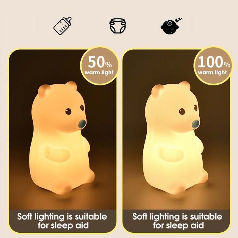 Đèn Ngủ Bảo Vệ Mắt Hình Gấu Hoạt Hình Bằng Silicon Mềm Cổng Sạc USB