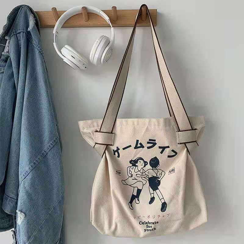 Túi Xách Canvas Cỡ Lớn Thiết Kế Đơn Giản Phong Cách Retro Nhật Bản