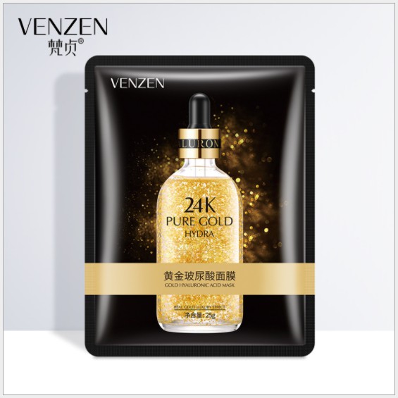 Mặt nạ tinh chất vàng 24K Pure Gold Venzen   dưỡng trắng, cấp ẩm, tăng đàn hồi cho da