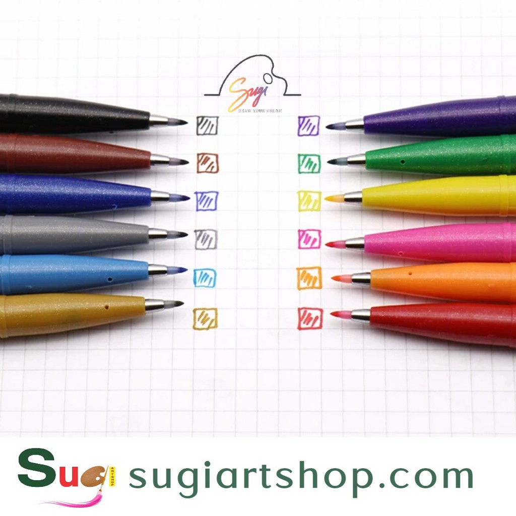 Bút viết thư pháp Pentel Fude Touch Brush Sign Pen bán lẻ theo màu cơ bản [SUGI ART SHOP]