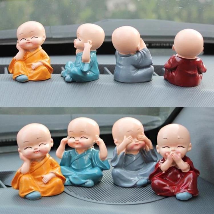Set 4 Tượng Chú Tiểu Mini Dễ Thương Trang Trí Xe Hơi