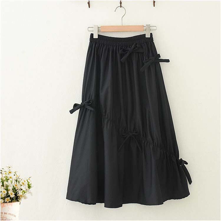 Chân Váy Dài Qua Gối Thắt Nơ Eo Phong Cách Retro Dành Cho Nữ