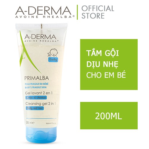 A-DERMA Gel tắm gội hằng ngày cho bé PRIMALBA CLEANSING GEL 2 IN 1 200ML