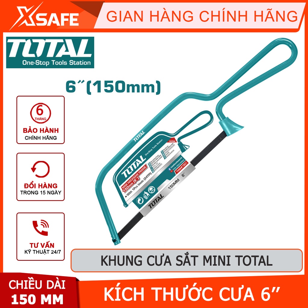 Khung cưa sắt mini Total THMHF1501 | Khung cưa sắt cầm tay kích thước 150mm (6") khung lắp lưỡi cưa, thép cao cấp