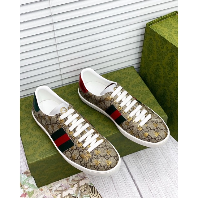 Giày sneaker 𝔾𝕦𝕔𝕔𝕚 buộc dây hoạ tiết lưới fullbox