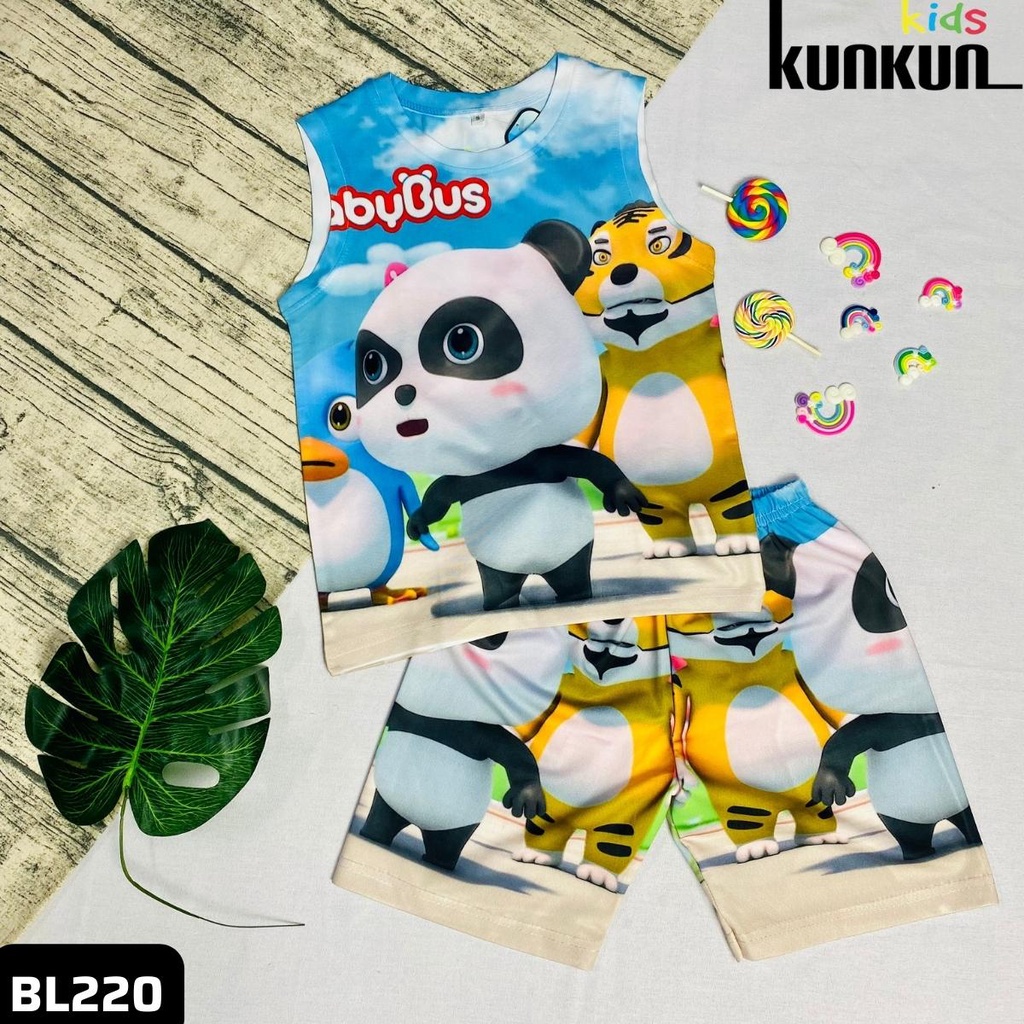Quần áo trẻ em In 3D gấu trúc panda chất thun lạnh KunKun BL220 - Bộ ba lỗ bé trai size đại từ 10-60kg cao cấp